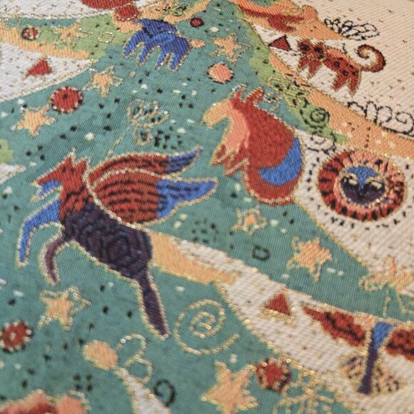 Laurel Burch Cats Tapestry Throw Pillow Christmas Tree Cats Animals 17" Green Bk - Picture 2 of 11